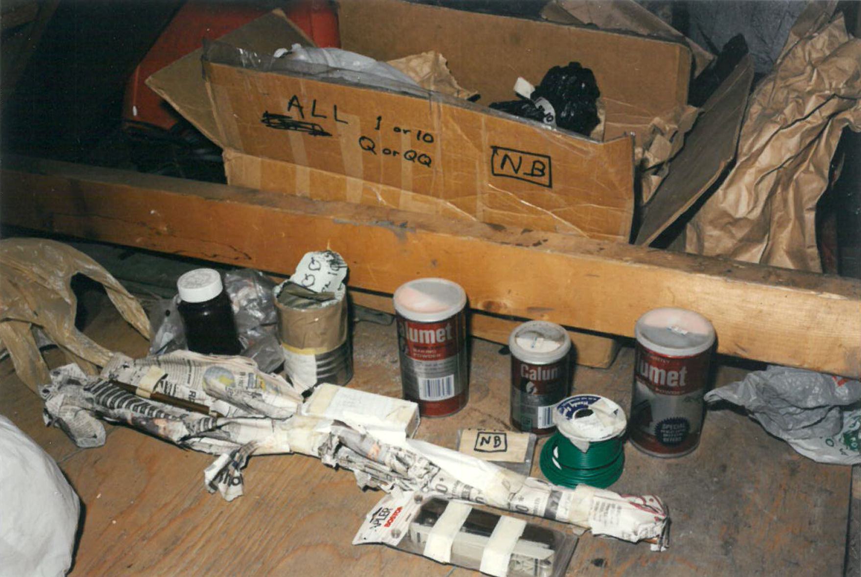 Parts and containers found in Ted Kaczynski's cabin